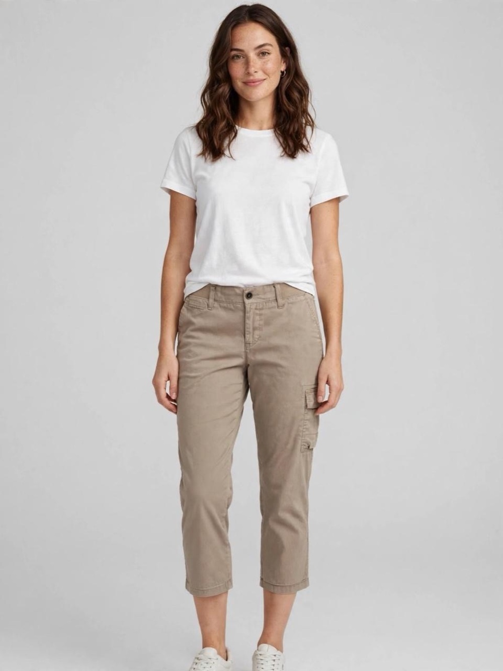 Sonoma Life + Style Capri Mid Rise Cargo Pants Womens 6 Taupe Beige